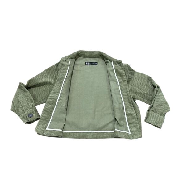 Zara Corduroy Overshirt Green Cropped Jacket Cotton Button Front Women's XS - Picture 5 of 7